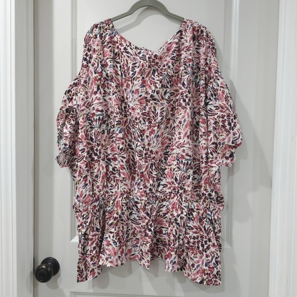 LASCANA Nwt Floral Print Dolman Sleeve Surplice Front Blouse, Elastic Waist, 3X - Picture 11 of 15